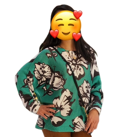 Luisa Ricci Long Sleeves Flowery Green Top, Size Small - Picture 7 of 7